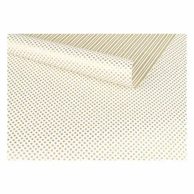 Gifts - Reversible wrapping paper, white background, gold stripes and polka dots - LAVAL 1878