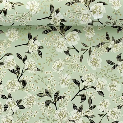 Gifts - Mint green gift wrap with gold flower pattern, 0.70 x 25m, 80g - LAVAL 1878