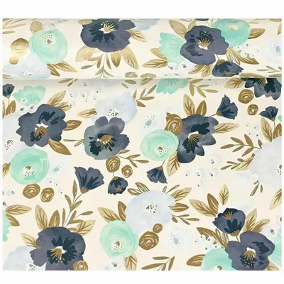 Gifts - White gift wrap, blue floral pattern, 0.7 x 25m, 80g - LAVAL 1878