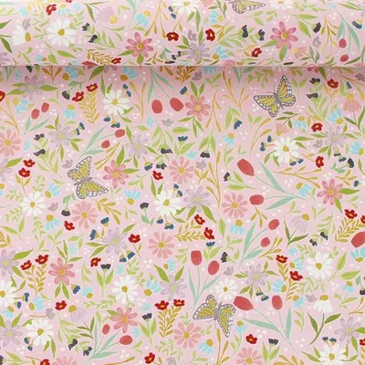 Gifts - Gift wrap, pink background with multicolored spring pattern, 0.70 x 25m, 80g - LAVAL 1878