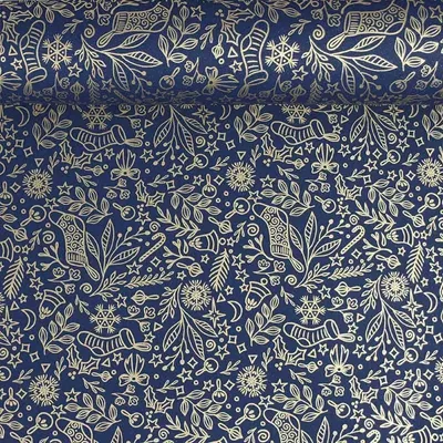 Gifts - Recycled Christmas gift wrap, matte blue with gold trim, 0.70 x 25m, 80g - LAVAL 1878