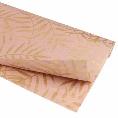 Gifts - Pink background tissue paper with gold leaves (x25) - LAVAL 1878