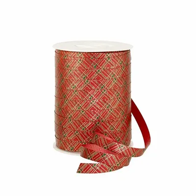 Gifts - Bright red ribbon printed with tartan patterns - 250m - LAVAL 1878
