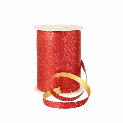 Gifts - Matte red ribbon printed with small, shiny gold stars - 250m - LAVAL 1878