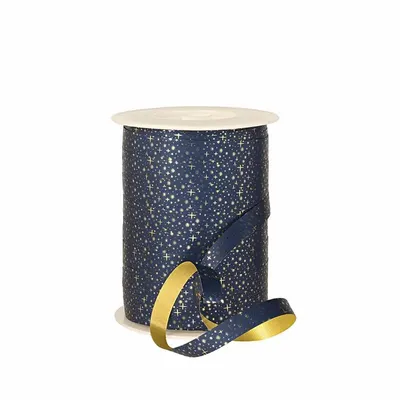 Cadeaux - Bolduc bleu marine mat imprimé de petites étoiles dorées brillantes - LAVAL 1878