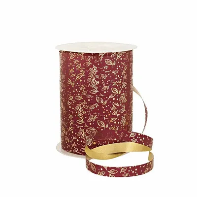 Cadeaux - Bolduc bordeaux mat imprimé de petites feuilles dorées brillantes - LAVAL 1878