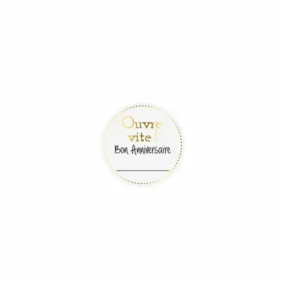 Gifts - Round adhesive labels, white/gold foil stamped birthday design - LAVAL 1878