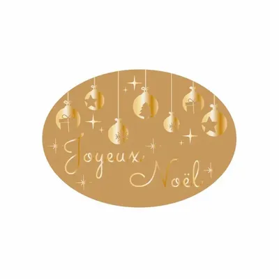 Gifts - Oval adhesive gift tags, Merry Christmas, kraft and gold (x500) - LAVAL 1878