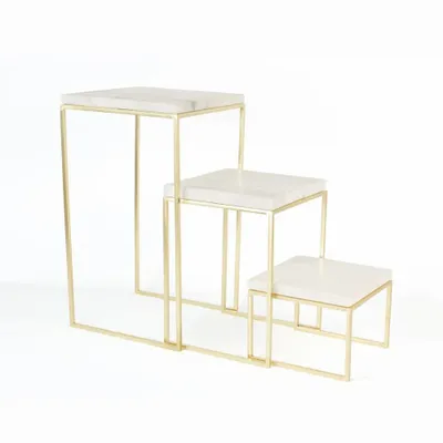 Cadeaux - Set de 3 sellettes gigognes - Pieds métal doré - Plateau marbre blanc - LAVAL 1878