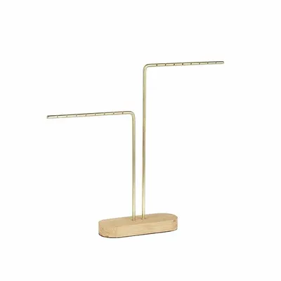 Cadeaux - Présentoir 8 paires de boucles d'oreilles 2 tiges chêne/métal doré - LAVAL 1878