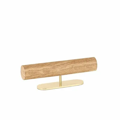 Gifts - Oak wood bracelet roll display stand, matte gold metal base, 30cm long - LAVAL 1878