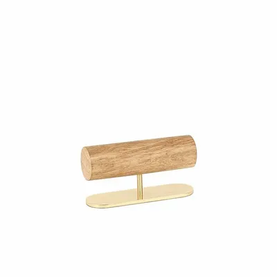 Gifts - Oak wood bracelet roll display stand, matte gold metal base, 17cm long - LAVAL 1878