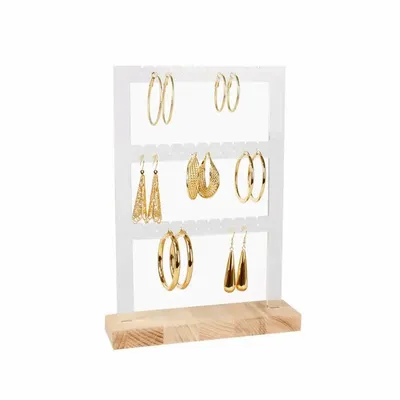 Cadeaux - Présentoir 15 paires de boucles d'oreilles hêtre/plexi transparent - LAVAL 1878