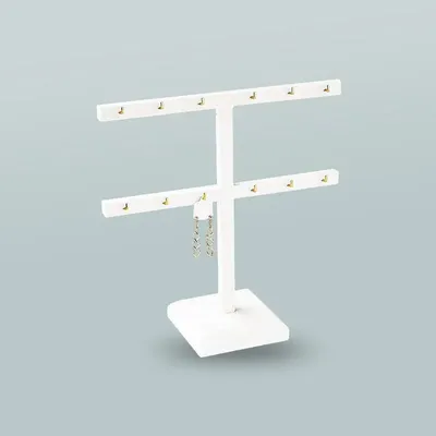 Gifts - White T-shaped display stand with 12 coated hooks for earrings/pendants - LAVAL 1878