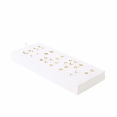 Cadeaux - Présentoir 24 paires BO puces gainé synthétique aspect lisse blanc - LAVAL 1878