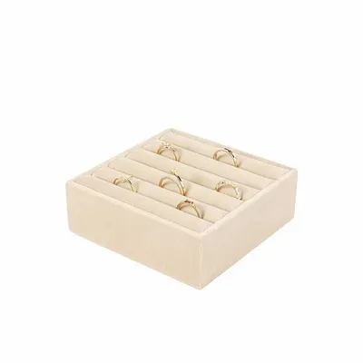 Cadeaux - Présentoir bagues/joncs 6 rouleaux, gainé velours synthétique crème - LAVAL 1878