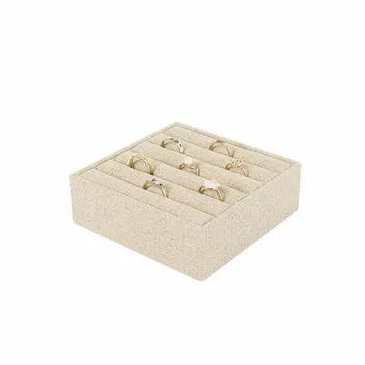 Cadeaux - Présentoir bagues/joncs 6 rouleaux, gainé tissu lin et coton mélangés - LAVAL 1878