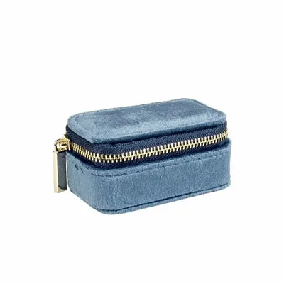 Cadeaux - Petit coffre à bijoux rectangle gainé velours synthétique bleu gris - LAVAL 1878