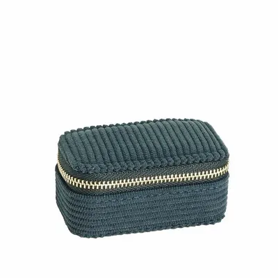 Cadeaux - coffre bijoux rectangle synthétique aspect velours côtelé bleu canard - LAVAL 1878