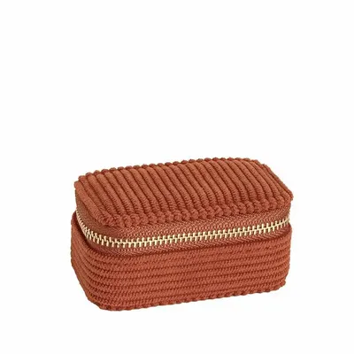 Cadeaux - coffre bijoux rectangle synthétique aspect velours côtelé terracotta - LAVAL 1878
