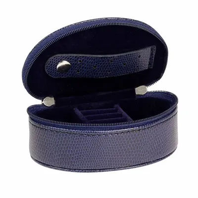 Cadeaux - Petit coffre bijoux synthétique aspect cuir de lézard bleu marine - LAVAL 1878