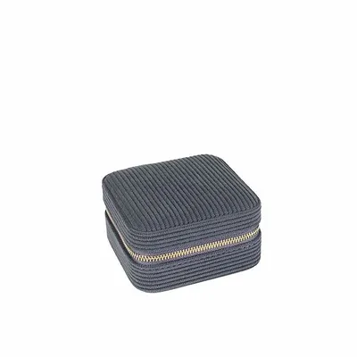 Cadeaux - Coffre bijoux carré gainé synthétique aspect velours côtelé bleu gris - LAVAL 1878