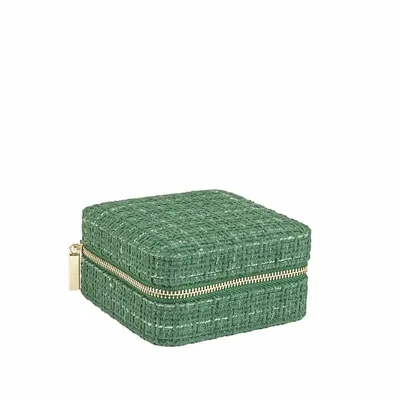 Cadeaux - Coffre à bijoux carré synthétique motif tweed vert sapin - LAVAL 1878