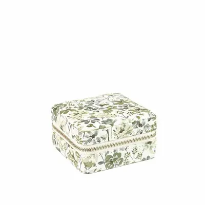 Gifts - Square jewelry box in green/white floral print synthetic fabric - LAVAL 1878
