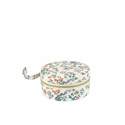 Gifts - Round beige jewelry box in synthetic fabric with a floral print - LAVAL 1878