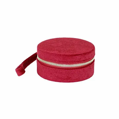 Cadeaux - Coffre à bijoux rond gainé velours synthétique rouge avec miroir - LAVAL 1878