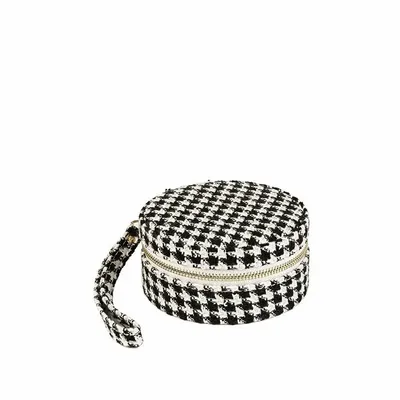 Cadeaux - Coffre à bijoux rond synthétique motif tweed noir et blanc - LAVAL 1878