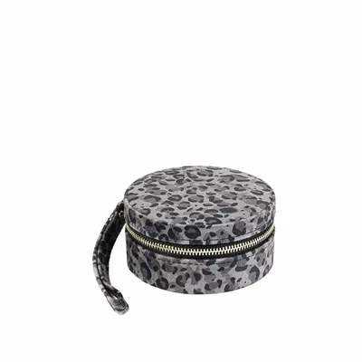 Gifts - Round synthetic jewelry box with blue-grey leopard print - LAVAL 1878