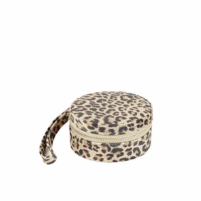 Gifts - Round synthetic jewelry box with brown and black leopard print - LAVAL 1878