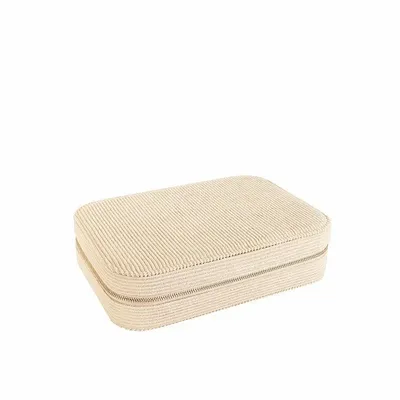 Cadeaux - Coffre à bijoux rectangle gainé aspect velours côtelé beige - LAVAL 1878