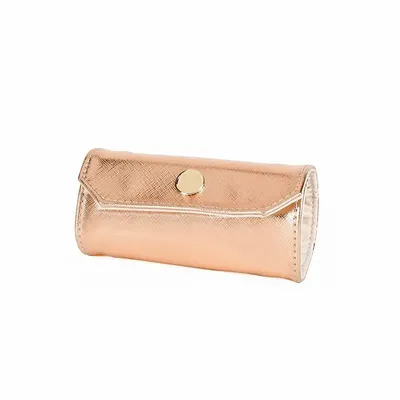 Gifts - Shiny rose gold-tone synthetic roll-up jewelry case with a striated appearance - LAVAL 1878