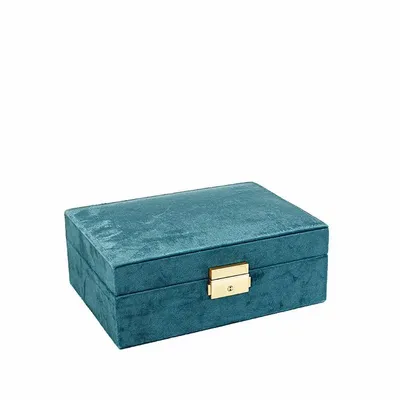 Gifts - Teal blue faux velvet-look jewelry box - LAVAL 1878