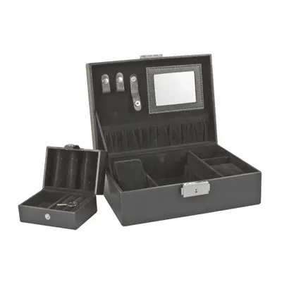 Gifts - Black grained-effect jewelry box with included storage compartment - LAVAL 1878