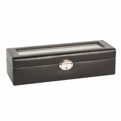 Cadeaux - Coffre 6 montres avec fenêtre gainé aspect lisse noir - LAVAL 1878