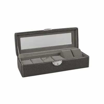 Gifts - 6-watch case with window, covered in black embossed woven pattern - LAVAL 1878