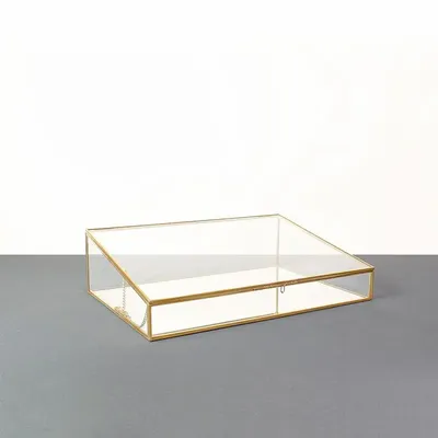 Gifts - Medium-sized inclined display case in glass and brass with a mirrored back - LAVAL 1878