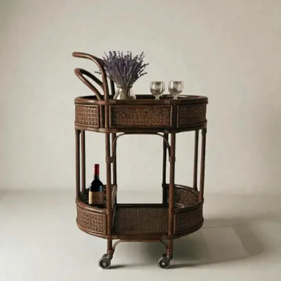 Trolleys - Shuttle Natural Dark Rattan Bar Trolley - LO-FI HOUSE