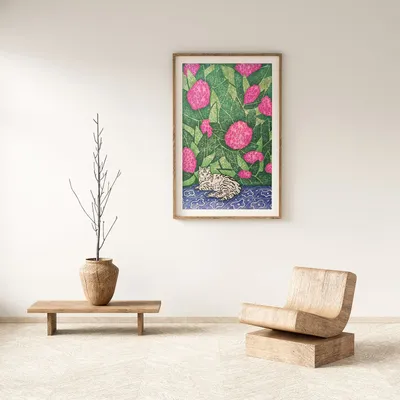 Other wall decoration - The cat and the hydrangea - MORGANE ROGLIANTI
