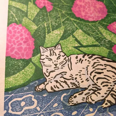 Other wall decoration - The cat and the hydrangea - MORGANE ROGLIANTI