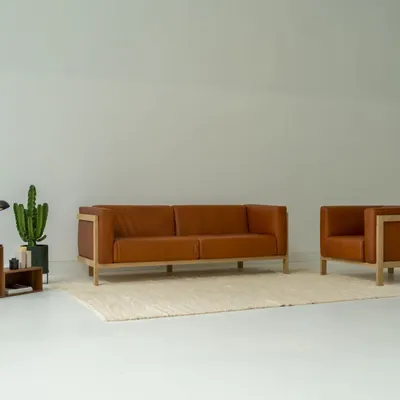 Lounge chairs - LIFT – Minimalist Lounge Chair in Solid Oak Wood and Leather Seat - MOR