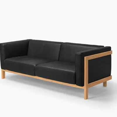 Sofas - LIFT - 3 Seats Sofa in Solid Oak Wood and Leather Seat - MOR