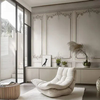 Papiers peints - Papier peint panoramique boiseries Haussmann - Blanc porcelaine - KOZIEL