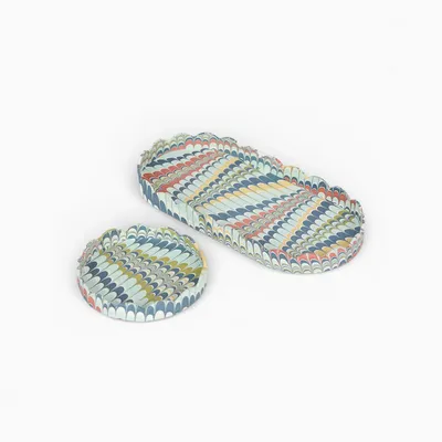 Objets de décoration - MARBLED ROUND SCALLOPED TRAY SET - OCEAN MOUNTAIN - CRAFT BOAT