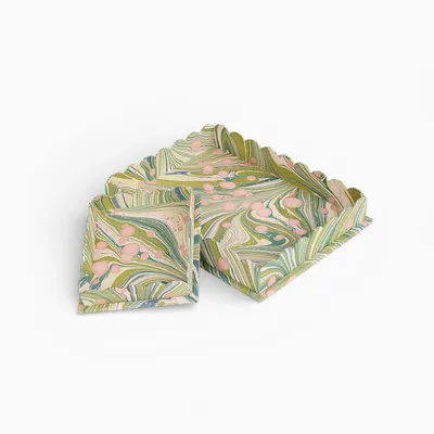 Decorative objects - MARBLED SCALLOPED DESK TRAY SET - MOSS FIRE WHIRL - CRAFT BOAT