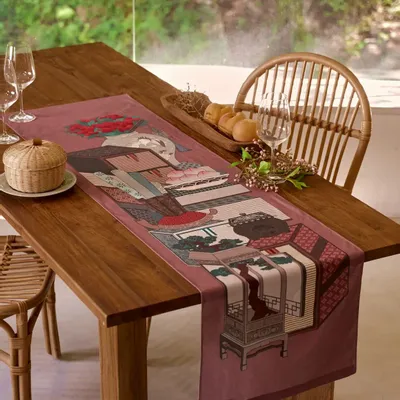 Linge de table textile - Chaekgeori Table Runner(Burgundy) - BON`EE(LIVING ART BRAND)