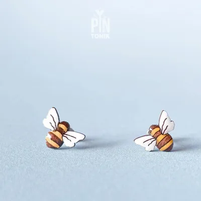 Jewelry - Wooden Bumble Bee Stud Earrings - Whimsical Bug Jewelry - PENTIK